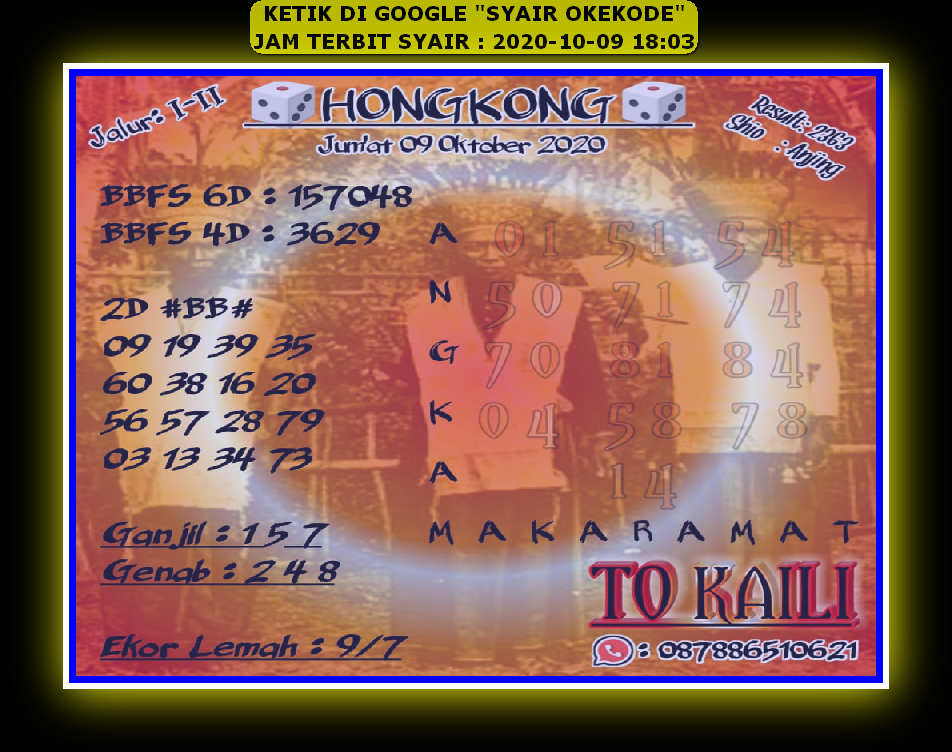 Syair Hk 9 Oktober 2020 Kode Syair Sgp Syair Hk Syair Sydney 2020