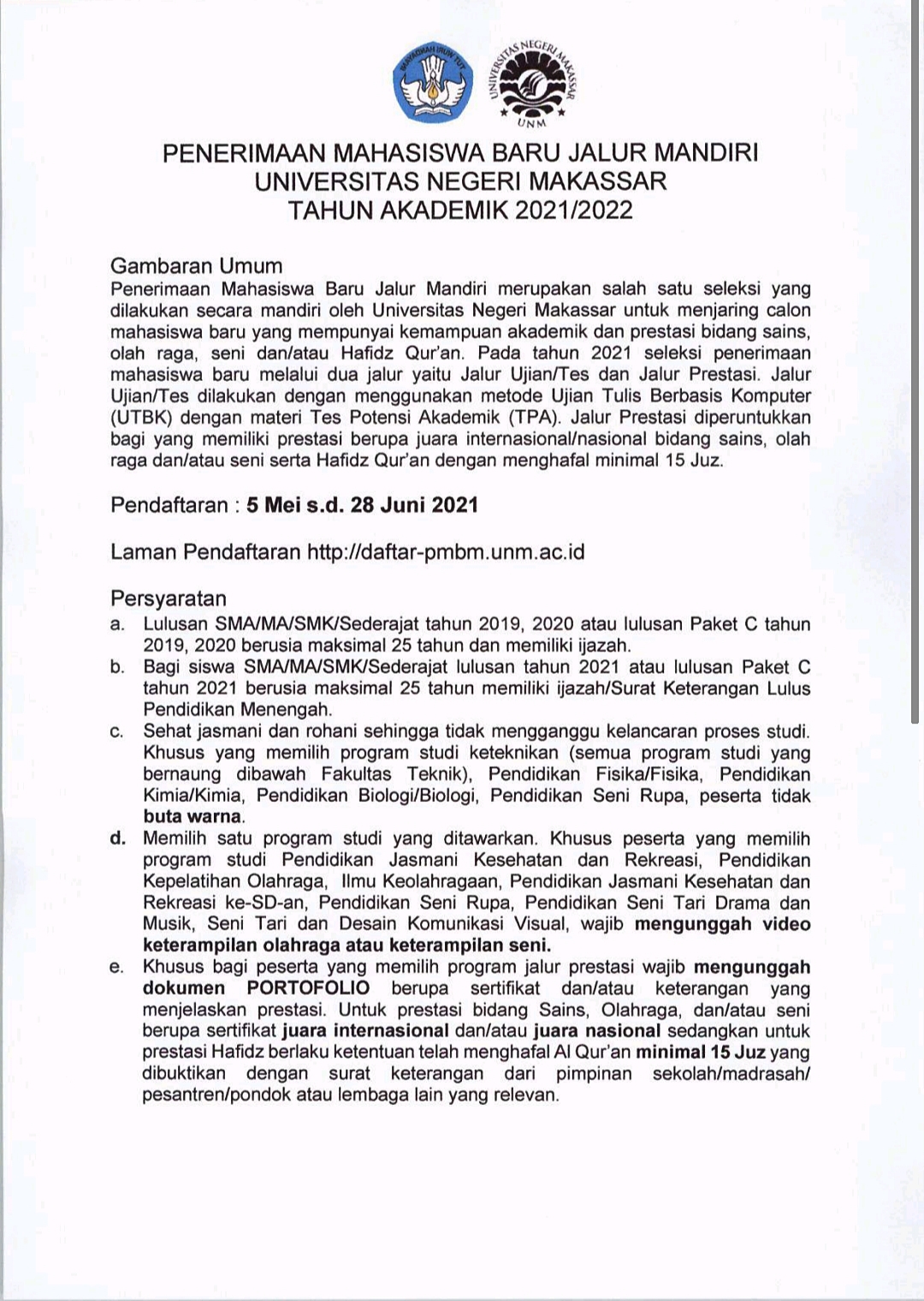 Pendaftaran Jalur Mandiri Unm Ta 2021 2022 Telah Dibuka Lpm Psikogenesis