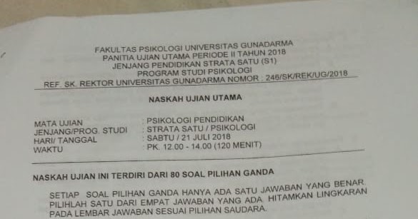 Kumpulan Tugas Soal Ujian Utama Psikologi Pendidikan Psikologi Universitas Gunadarma