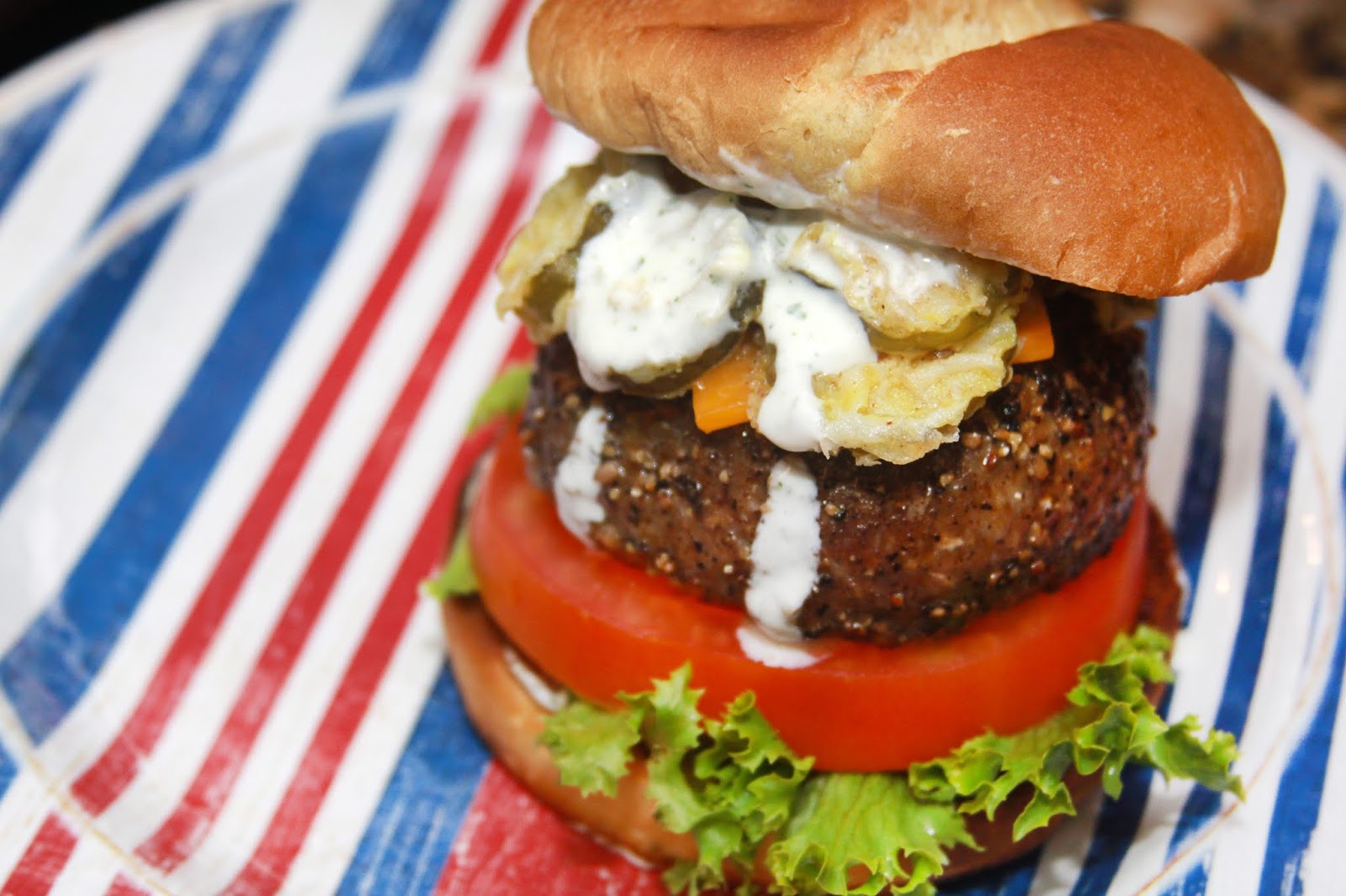 For the Love of Food Fried Pickle Burger with Buttermilk Ranch Dip 