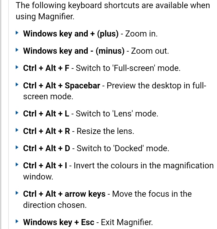Magnifier Shortcuts