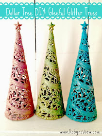 Colorful glitter trees using dollar store supplies