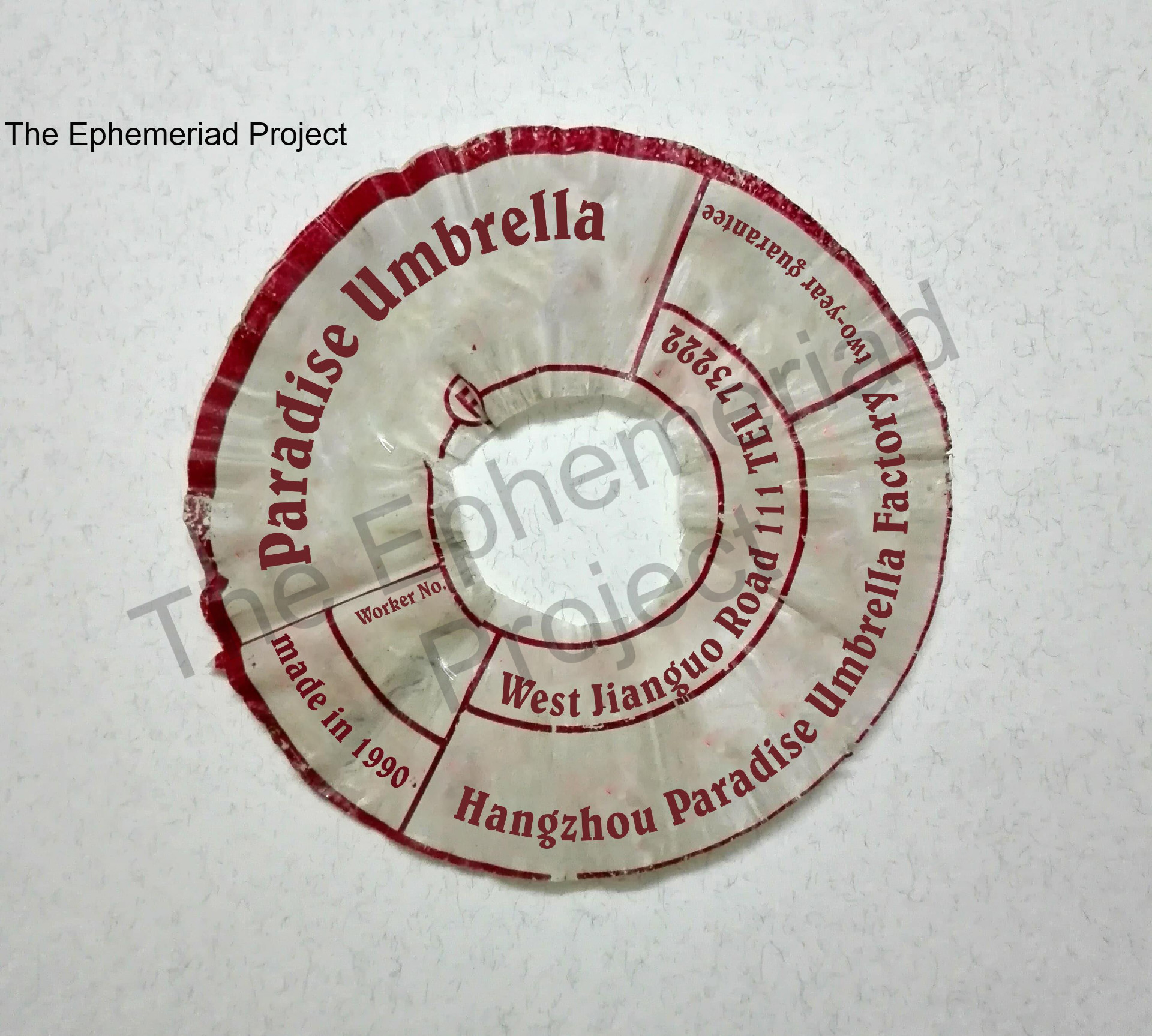 Ephemeriad Chinese Umbrella Label of the Hangzhou Paradise Umbrella