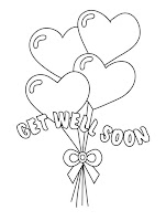 Get well soon coloring page - hearts shaped balloons  to print for free
