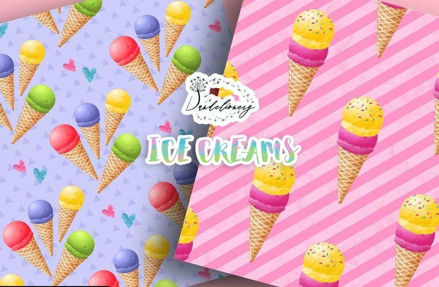 Watercolor Ice Creams Digital Paper Pack (JPG)