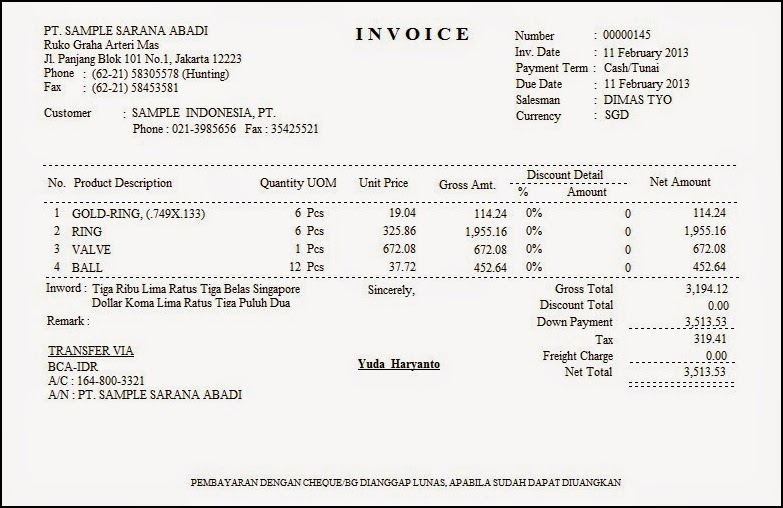 Contoh Invoice  Pembayaran  Penagihan - Kata Kata Bijak