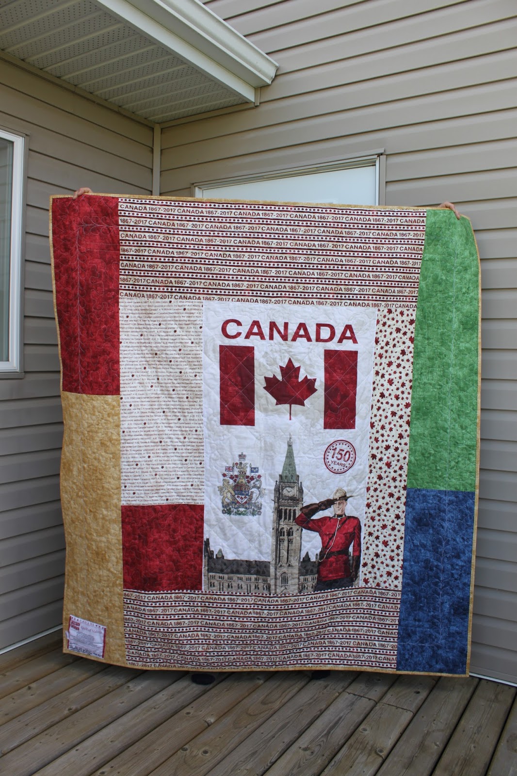 Daydreams of Quilts Canadian Flag in a Pixelated Heart Quilt of Valour