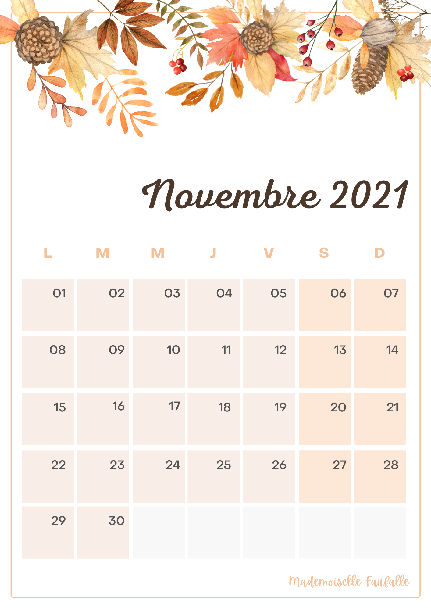 Fond D écran Calendrier Novembre 2023 Calendrier Et Fonds D'écran De Novembre 2021 À Télécharger - Mademoiselle  Farfalle