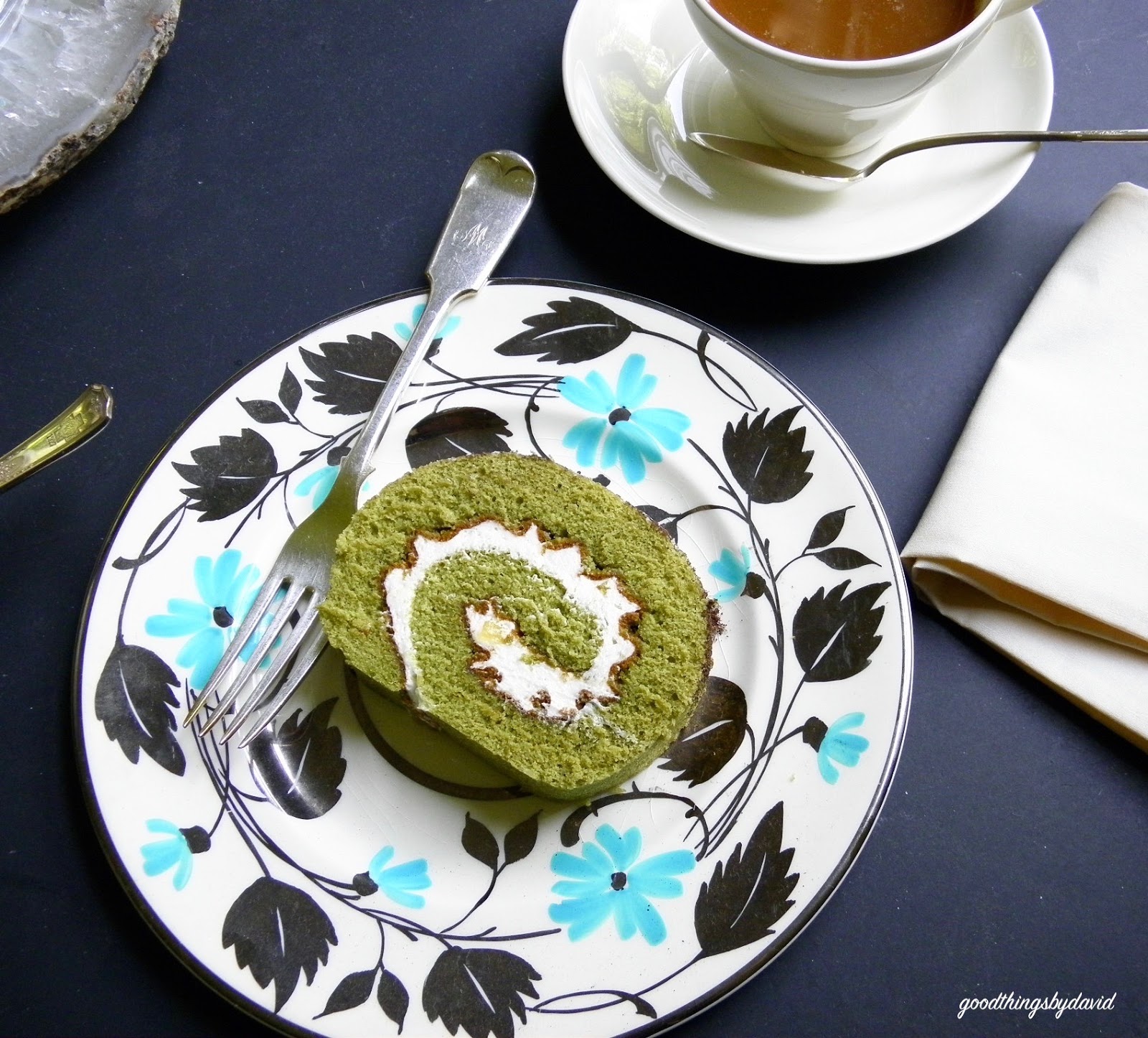 Matcha Green Tea Cake Roll and Coffee