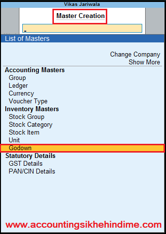 Tally Prime मे Godown कैसे बनाये।