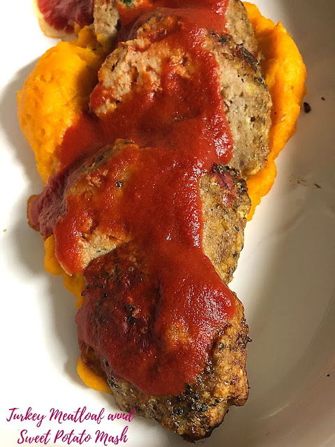 A healthy spin on comfort food with Turkey Meatloaf and Sweet Potato Mash by Chicago area caterers Butter and Vine.
