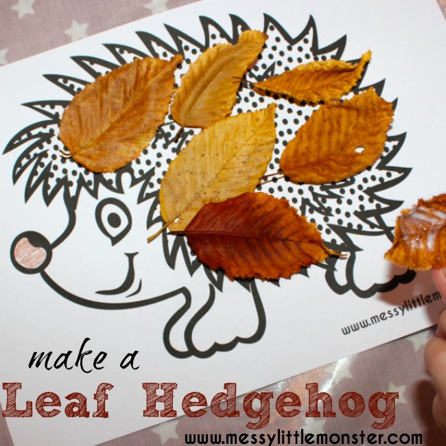 Leaf hedgehog craft with FREE HEDGEHOG PRINTABLE template. An easy Autumn/ Fall leaf craft idea for kids. Toddlers and preschoolers will love it!