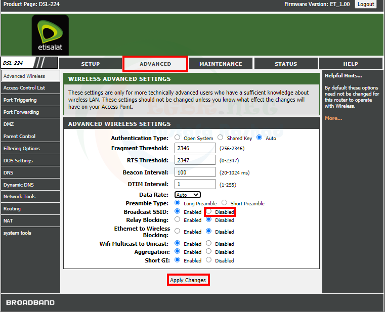 ضبط اعدادات راوتر اتصالات D link dsl 224