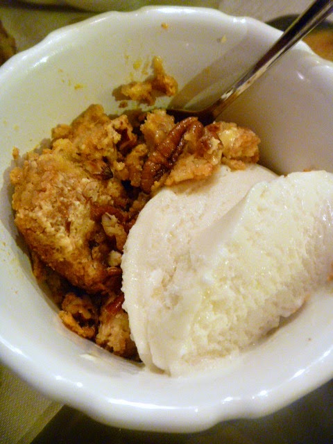 Pumpkin Cobbler: Hot, steamy, pumpkin custard topped with a crumbly cake like topping....H E A V E N.  - Slice of Southern