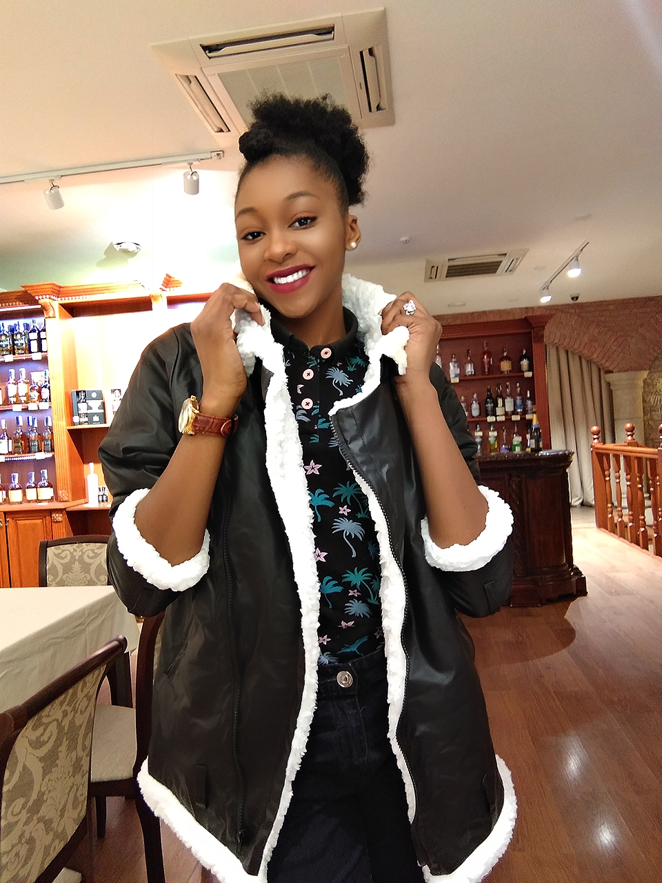 Black leather jacket Faux fur jacket