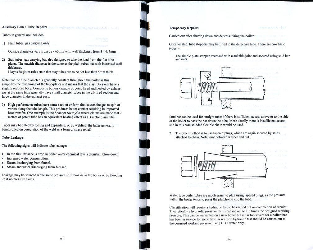 Marine education Complete inspection of all boiler parts, tube leak
