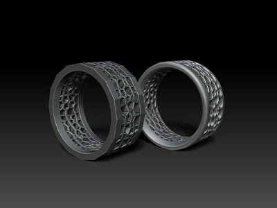 Wireframe Style Rings. Jewelry 3D Rendering.