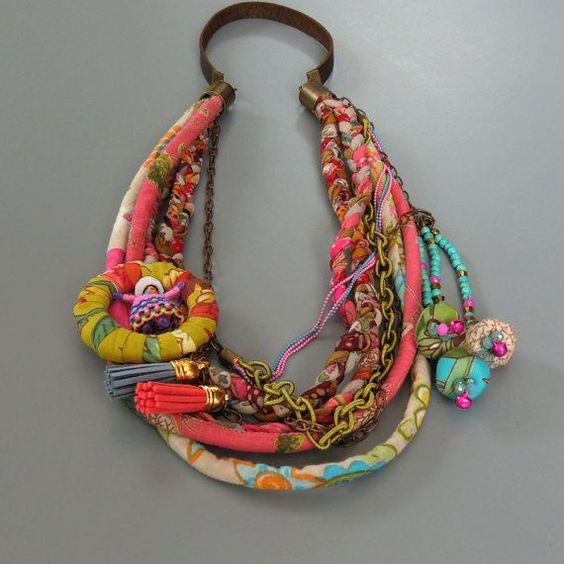 IDEIAS DE COLAR ARTESANAL COM RETALHO DE TECIDO Artesanato de tecido