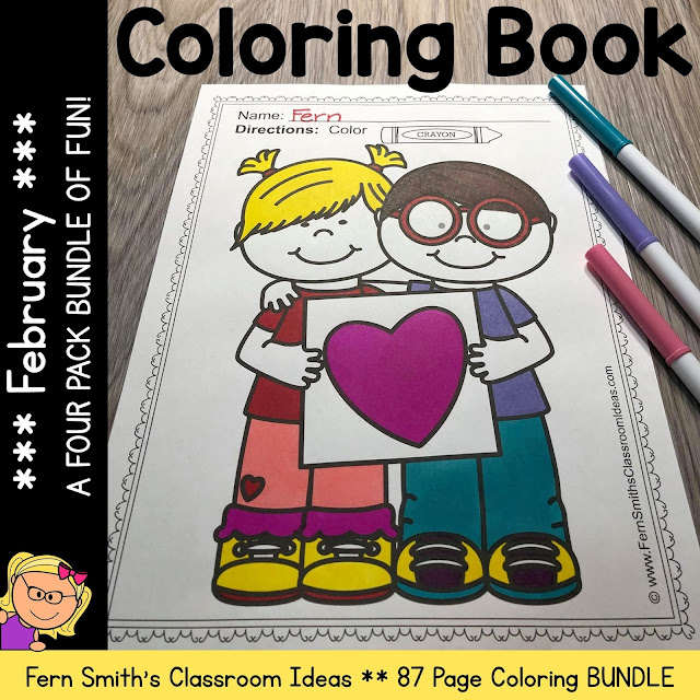 February Coloring Pages - A Four Pack Coloring Book Bundle with 87 Pages #FernSmithsClassroomIdeas