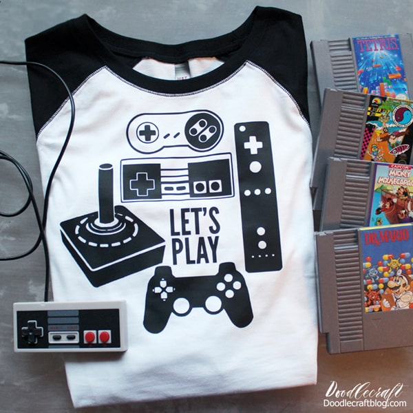 Let's Play Video Game Controller old school Nintendo Iron on vinyl shirt using the Cricut Maker!