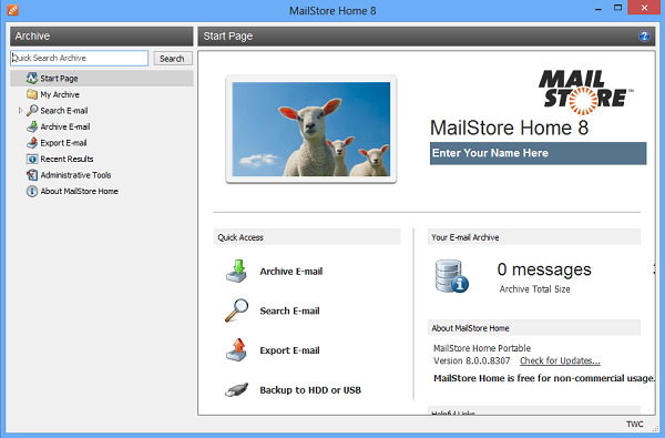 MailStore-Startseite