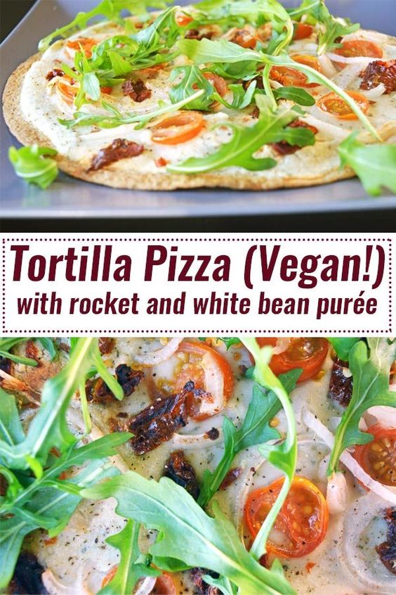 Tortilla Pizza with White Bean Purée, Tomatoes & Rocket (Vegan ...