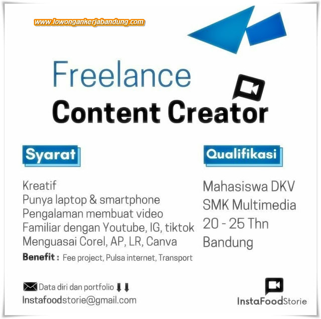 Loker Bandung Freelance Content Creator Instafood Storie