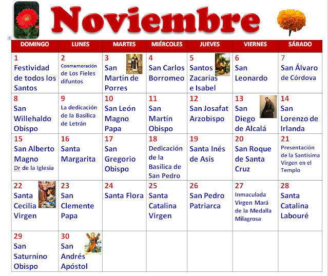 "MI PARROQUIA DE LOS DOCE APÓSTOLES" SANTORAL DE NOVIEMBRE