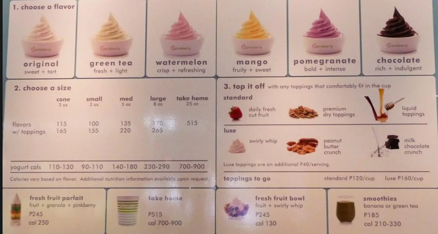 pinkberry menu