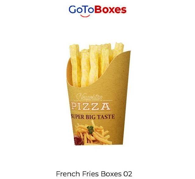 Grab attention-seeking French Fry Boxes at GoToBoxes at modest rates. We make exclusively designed boxes in variable sizes and alluring prints with free print support.