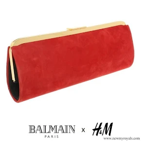 Crown Princess Victoria carried Balmain x H&M Red Suede Clutch