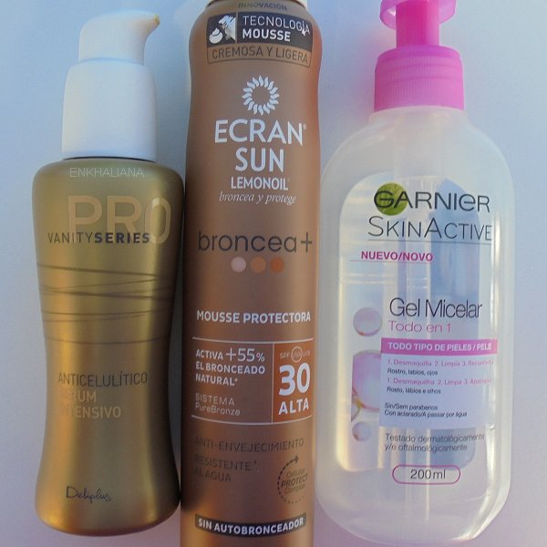 Ecram Sun Broncea + / Garnier SkinActive Gel Micelar / Deliplus Pro Vanity Series Anticelulítico Serum Intensivo