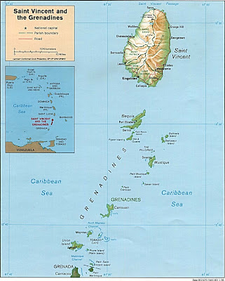 Carte de l'archipel de Saint Vincent et les Grenadine  aux Caraibes