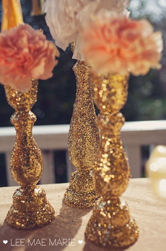 Decorating vases with glitter or rhinestones or paper/glue could be w