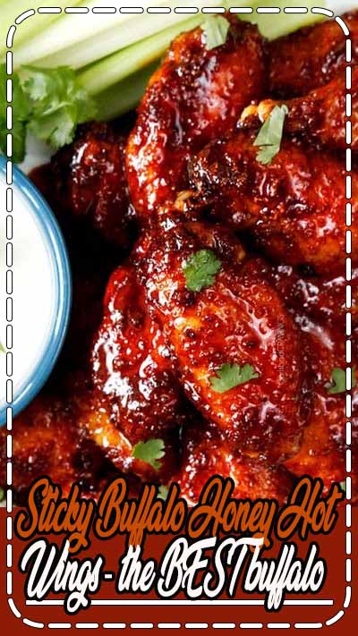 Sticky Buffalo Honey Hot Wings - the BEST buffalo wings you will ever devour and as easy as tossing in a rub, baking and coating in an easy, tantalizing sauce. #appetizer #wings #buffalowings #gameday