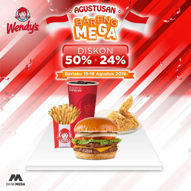 #Wendys - #Promo Agustusan Bareng MEGA Diskon 50% + 24% (15 - 18 Agustus 2019) #Wendys - #Promo Agustusan Bareng MEGA Diskon 50% + 24% (15 - 18 Agustus 2019)