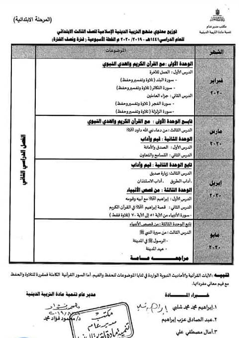 توزيع مناهج التربية الدينية الاسلامية لكل الصفوف و المراحل (ابتدائي - اعدادي - ثانوي) للعام الدراسي 2019 / 2020 4