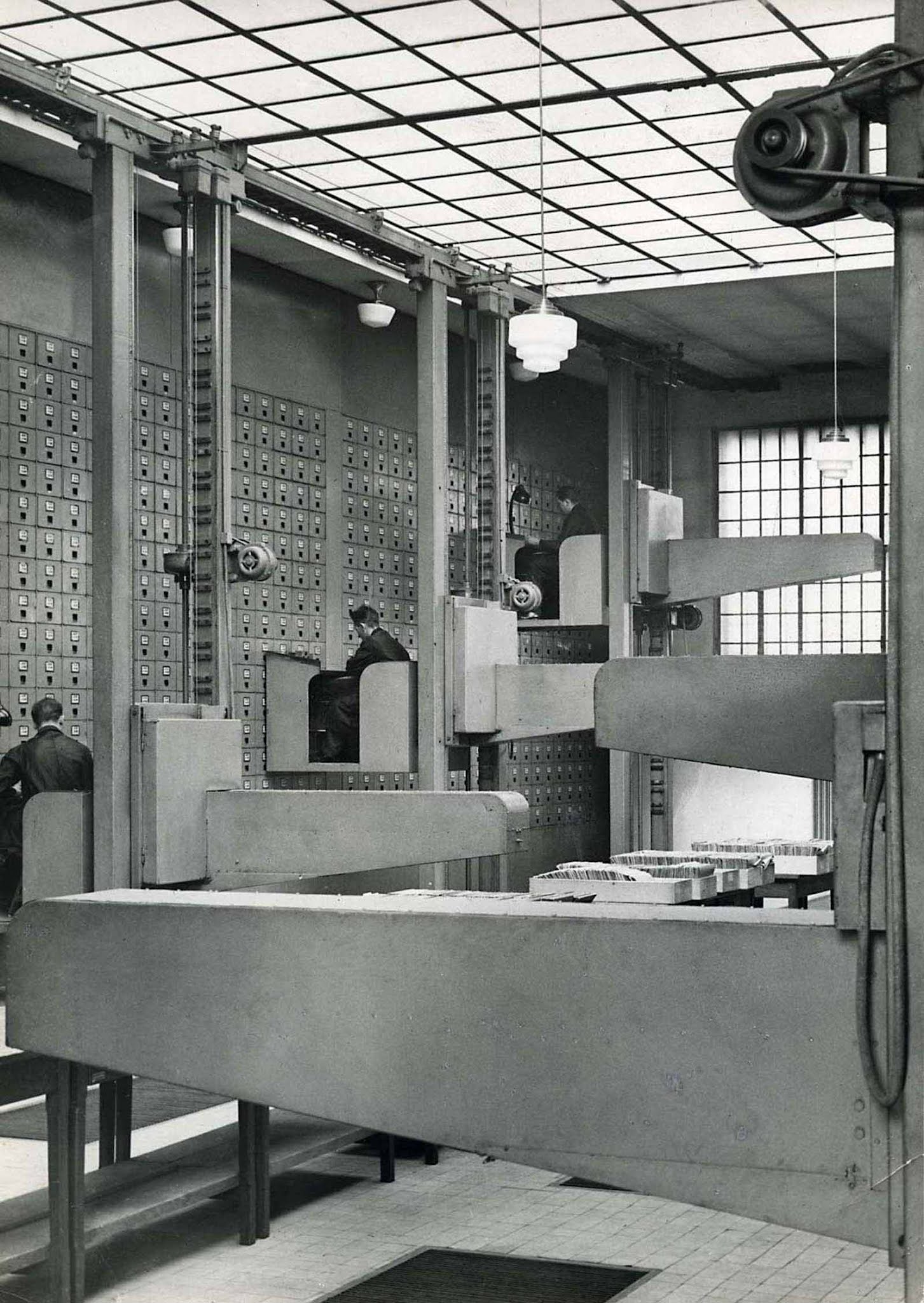 The offices of the Central Social Institution of Prague with the largest vertical letter file in the world  1937 - 87