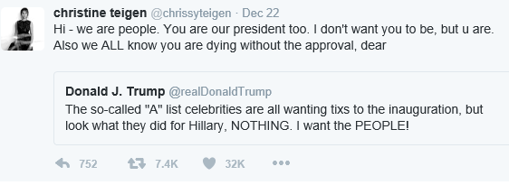 1 Lol. Between Donald Trump, Chrissy Teigen and their fans