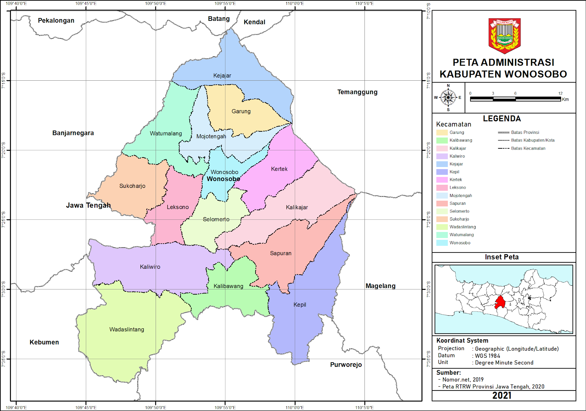 Peta Administrasi Kabupaten Wonosobo