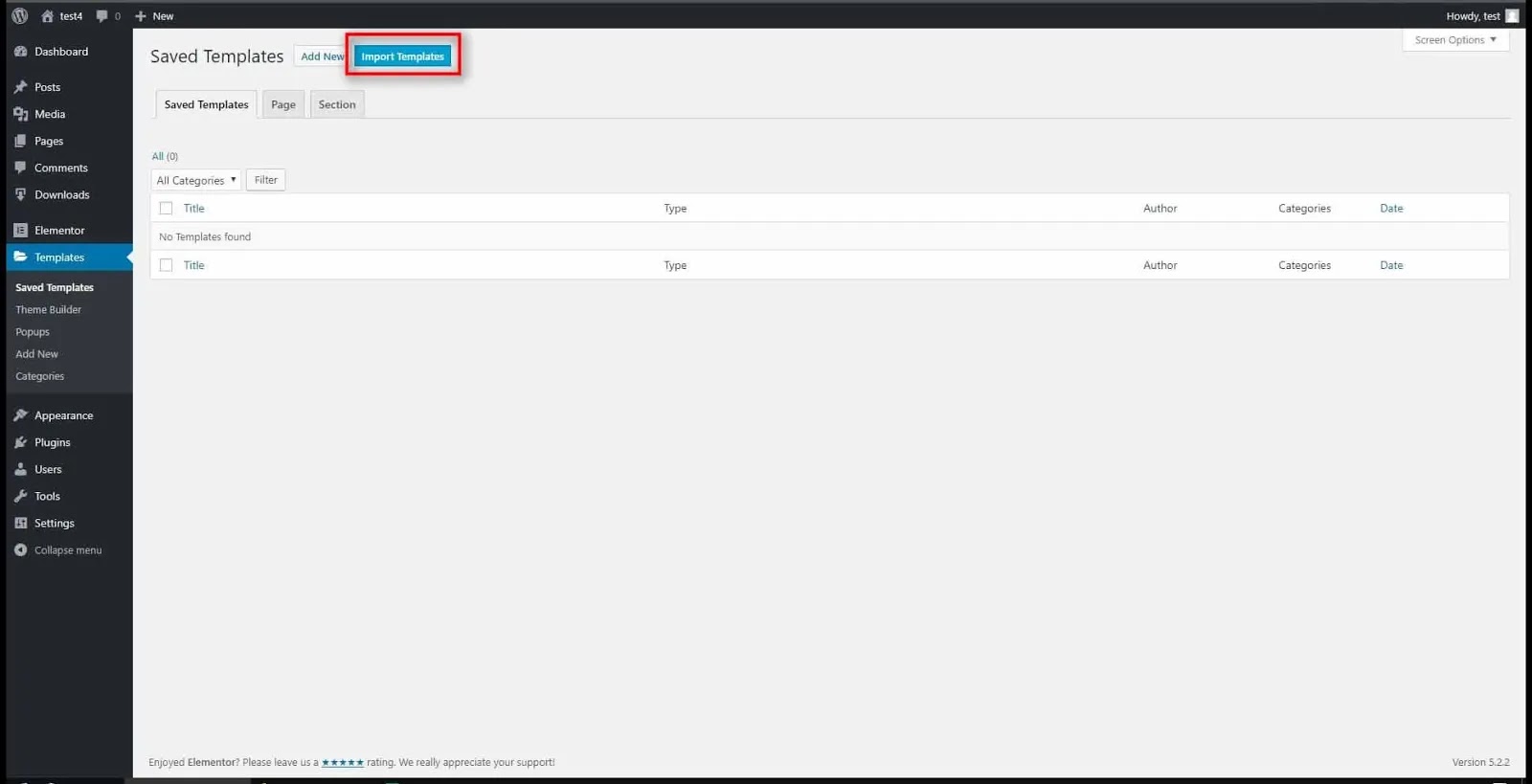 Import Templates Option