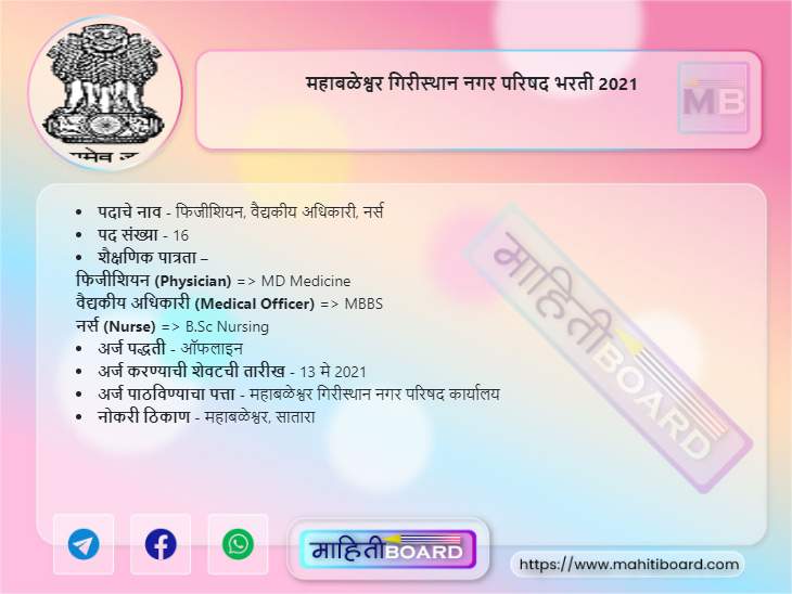 Mahabaleshwar Giristan Nagar Parishad Recruitment 2021