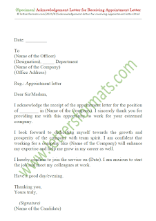 acknowledgement mail for appointment letter