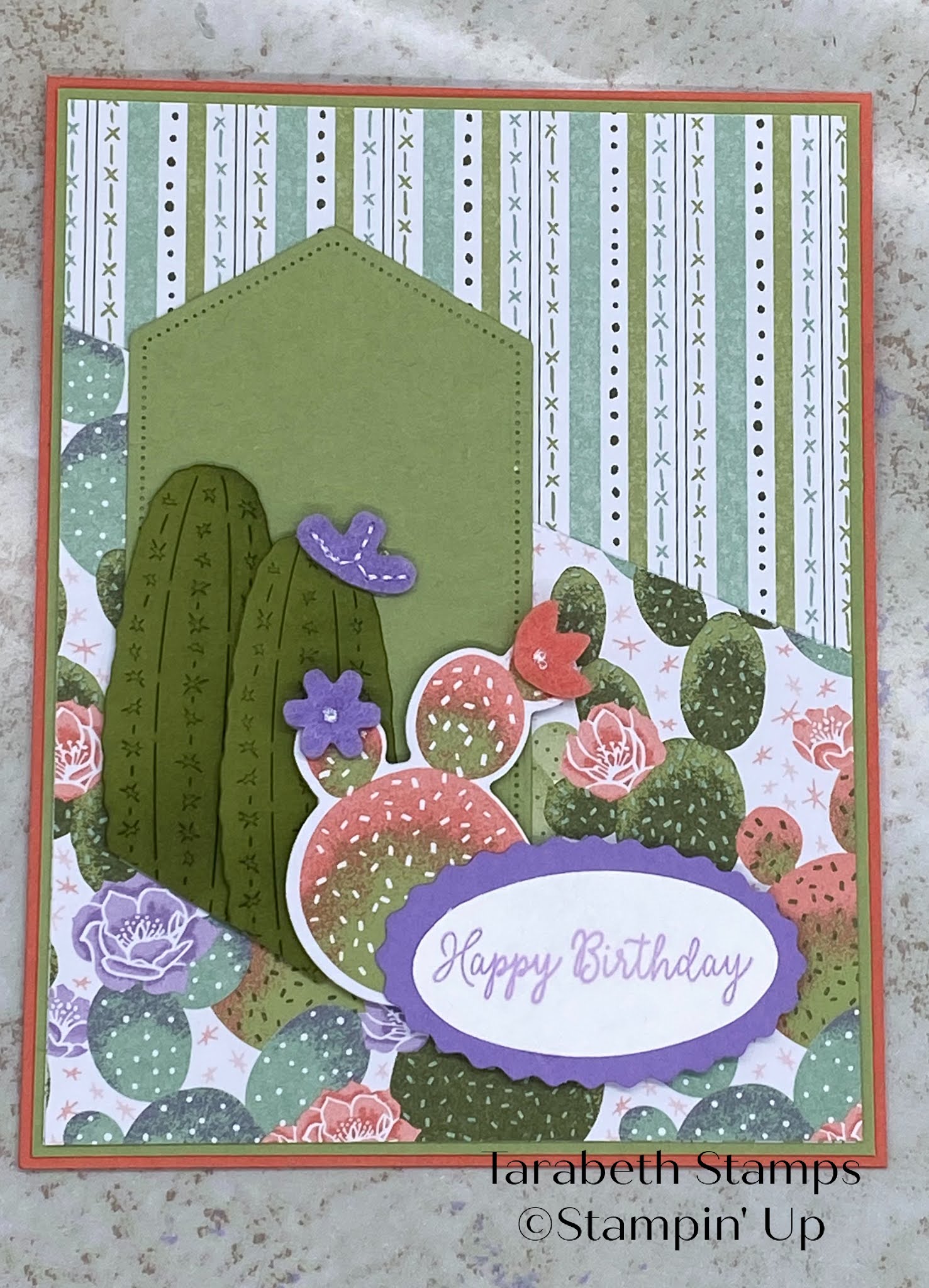 Tarabeth Stamps Stampin' Up Flowering Cactus Happy Birthday Card