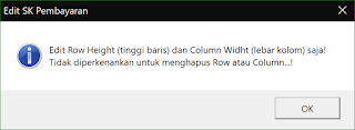 Pesan Notifikasi ketika klik tombol EDIT Aplikasi Excel Form Perhitungan Lembur