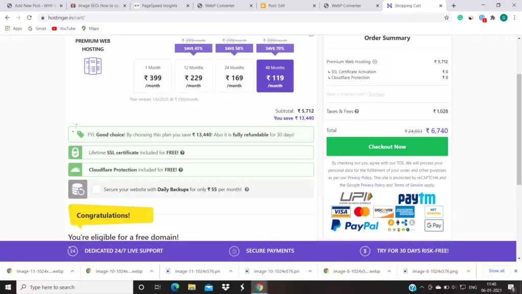 shopping cart of Hostinger.in
