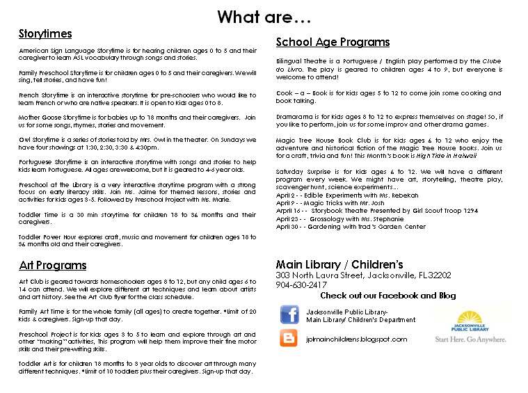 Main Library Children's Department: Calendar