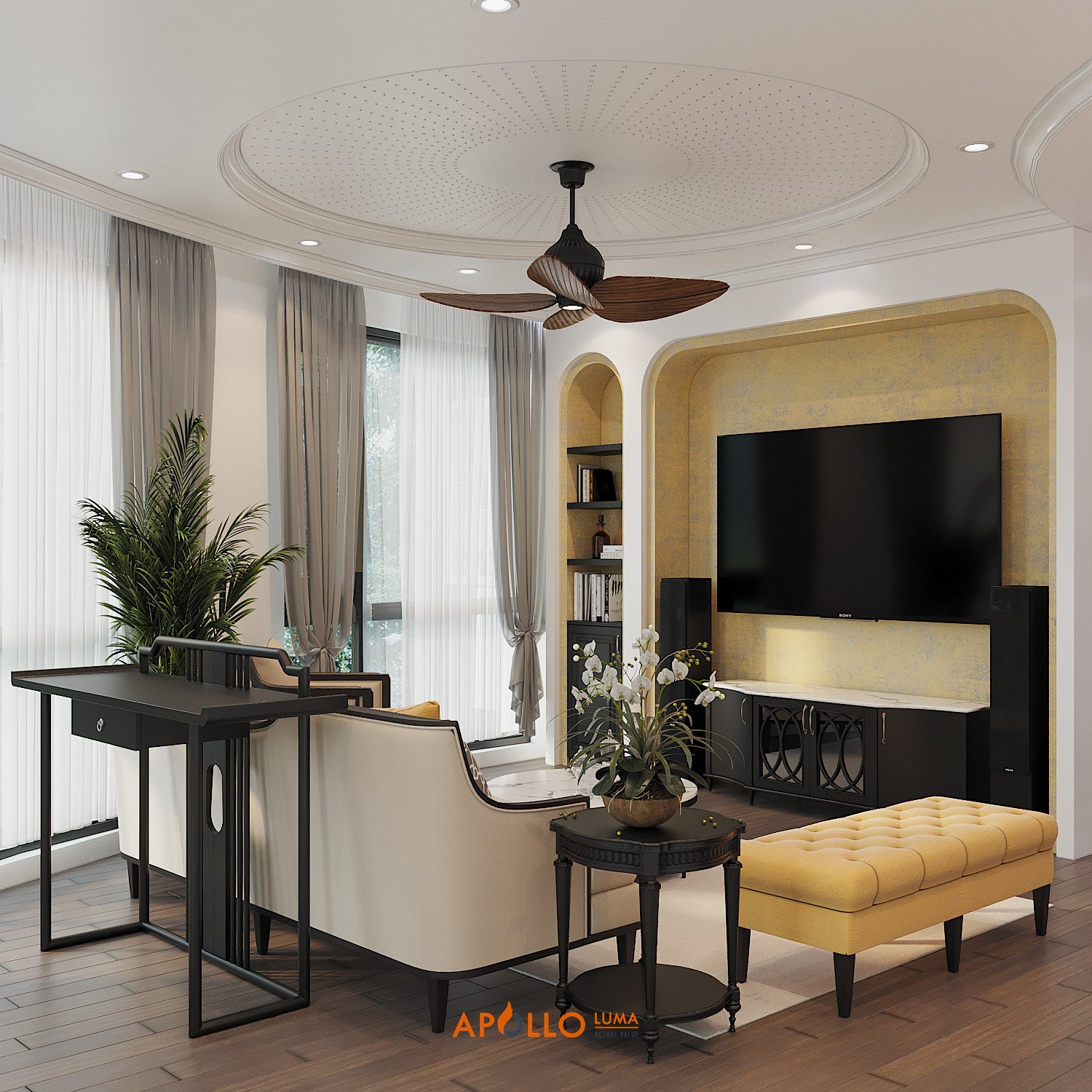 Thiết kế phòng khách phong cách Đông Dương căn hộ Royal City Thiết kế phòng khách phong cách Đông Dương căn hộ Royal City