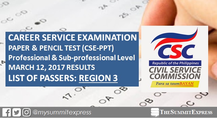 Region 3 March 12, 2017 Civil service exam CSE-PPT results