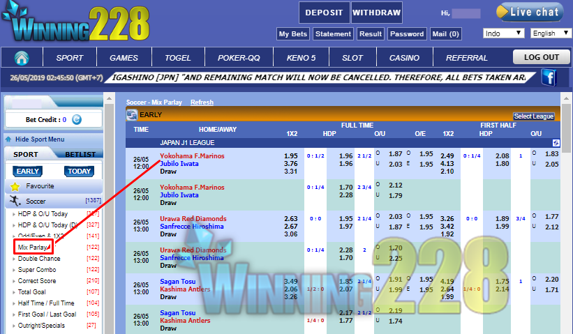 CARA BERMAIN MIX PARLAY INFO WINNING228 PANDUAN